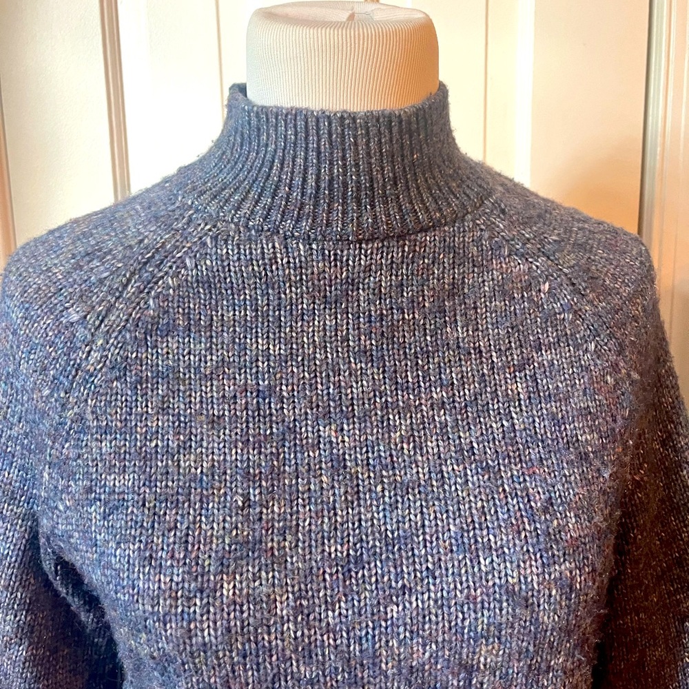 Banana Republic Factory Eco Sweater Blue Marled Yarn Mock Neck Womens Sz XS